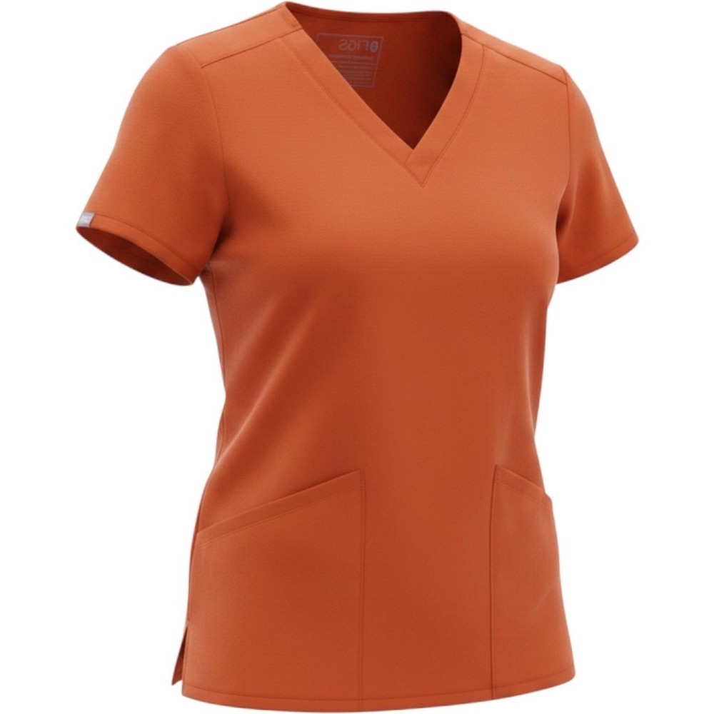 FIGS Catarina Scrub Top Womens XXS Clay Orange One-Pocket V-Neck FW1000